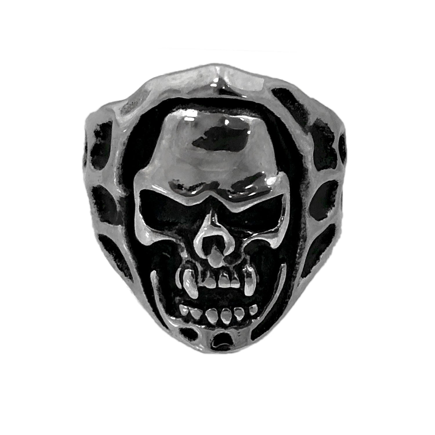 Seven Seas Pirates Skull Steel Black Enameled Ring (US Size 9 R132)