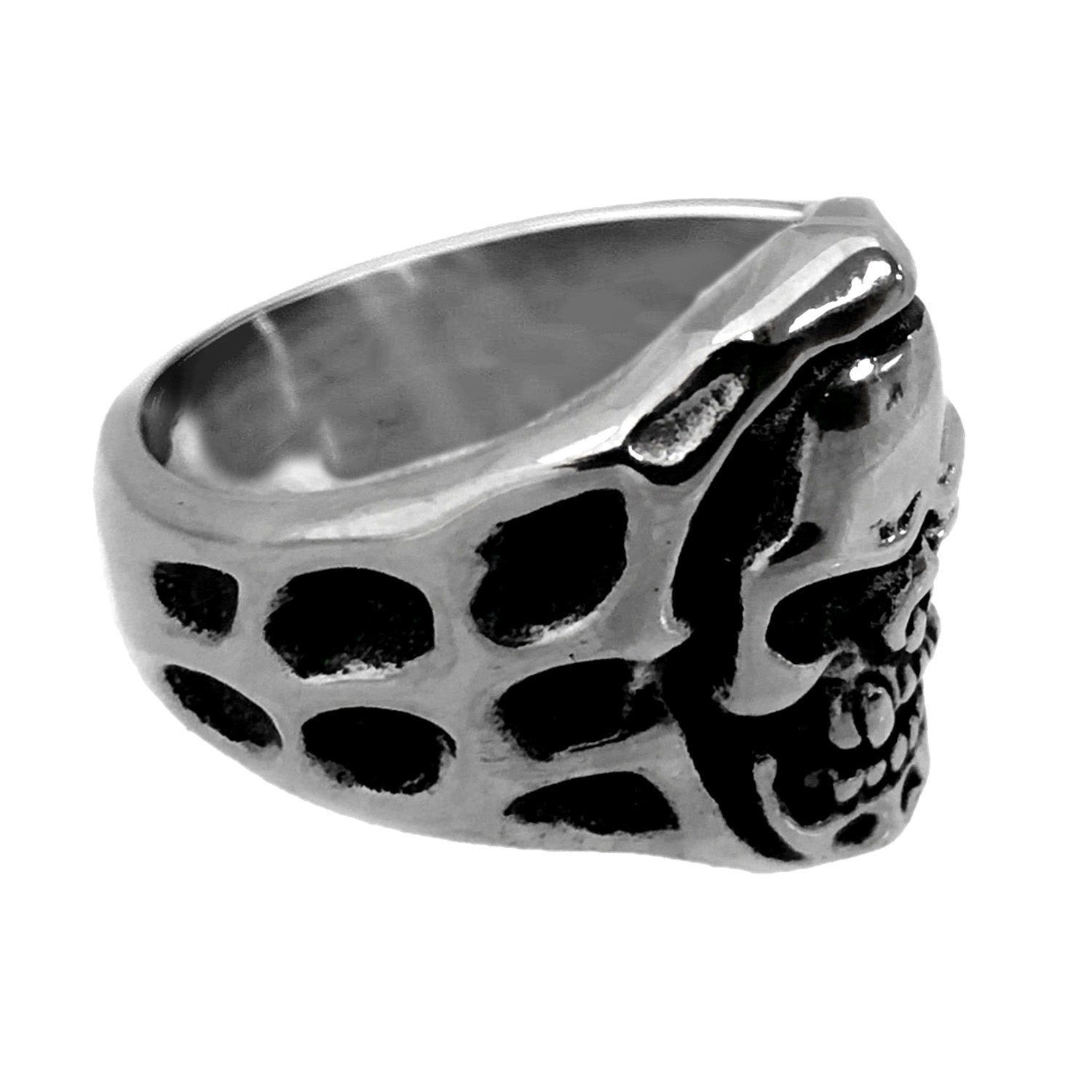 Seven Seas Pirates Skull Steel Black Enameled Ring (US Size 12 R132)