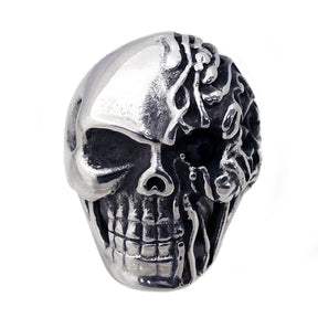 Seven Seas Pirate Flaming Skull Steel Black Enameled Ring (US Size 8 to 13 R176)