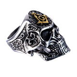 Seven Seas Pirates Mason Skull Steel Black Enameled Silver & Gold Ring US 11