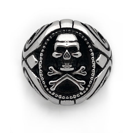 Seven Seas Pirates Skull And Crossbones Steel Black Ring (US Size 11 R195)