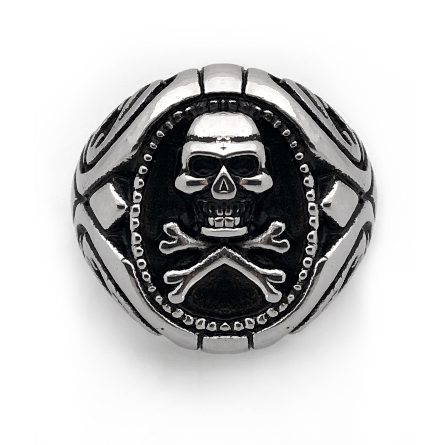 Seven Seas Pirates Skull And Crossbones Steel Black Ring (US Size 8 R195)