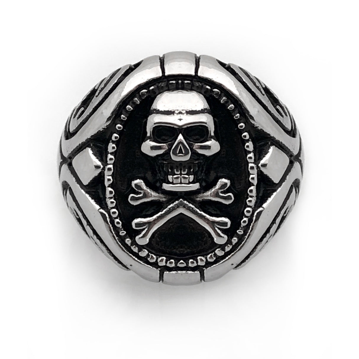 Seven Seas Pirates Skull And Crossbones Steel Black Ring (US Size 8 R195)