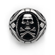 Load image into Gallery viewer, Seven Seas Pirates Skull And Crossbones Steel Black Ring (US Size 8 R195)