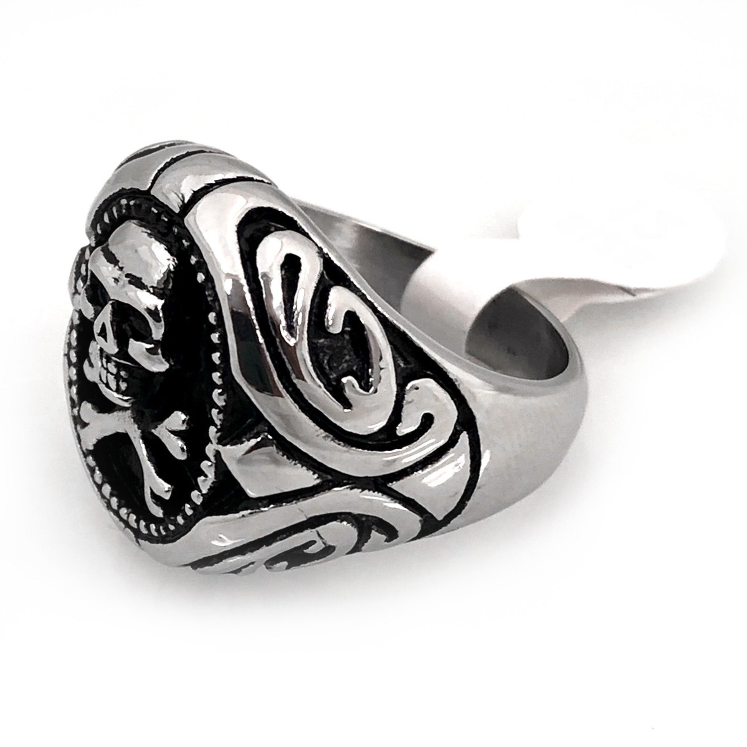 Seven Seas Pirates Skull And Crossbones Steel Black Ring (US Size 10 R195)