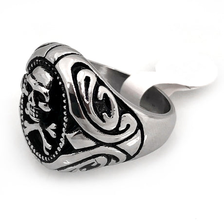 Seven Seas Pirates Skull And Crossbones Steel Black Ring (US Size 8 R195)