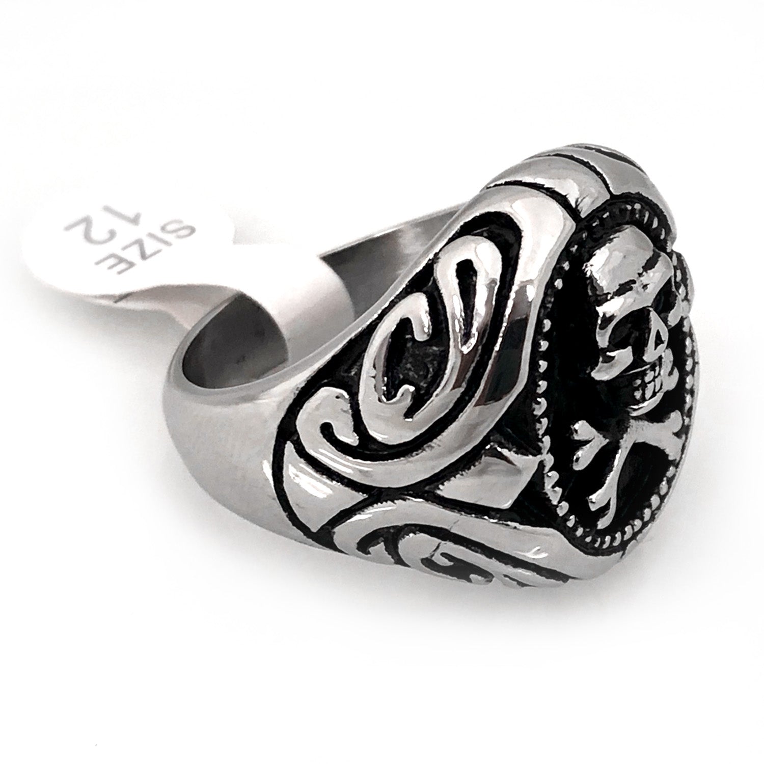 Seven Seas Pirates Skull And Crossbones Steel Black Ring (US Size 9 R195)