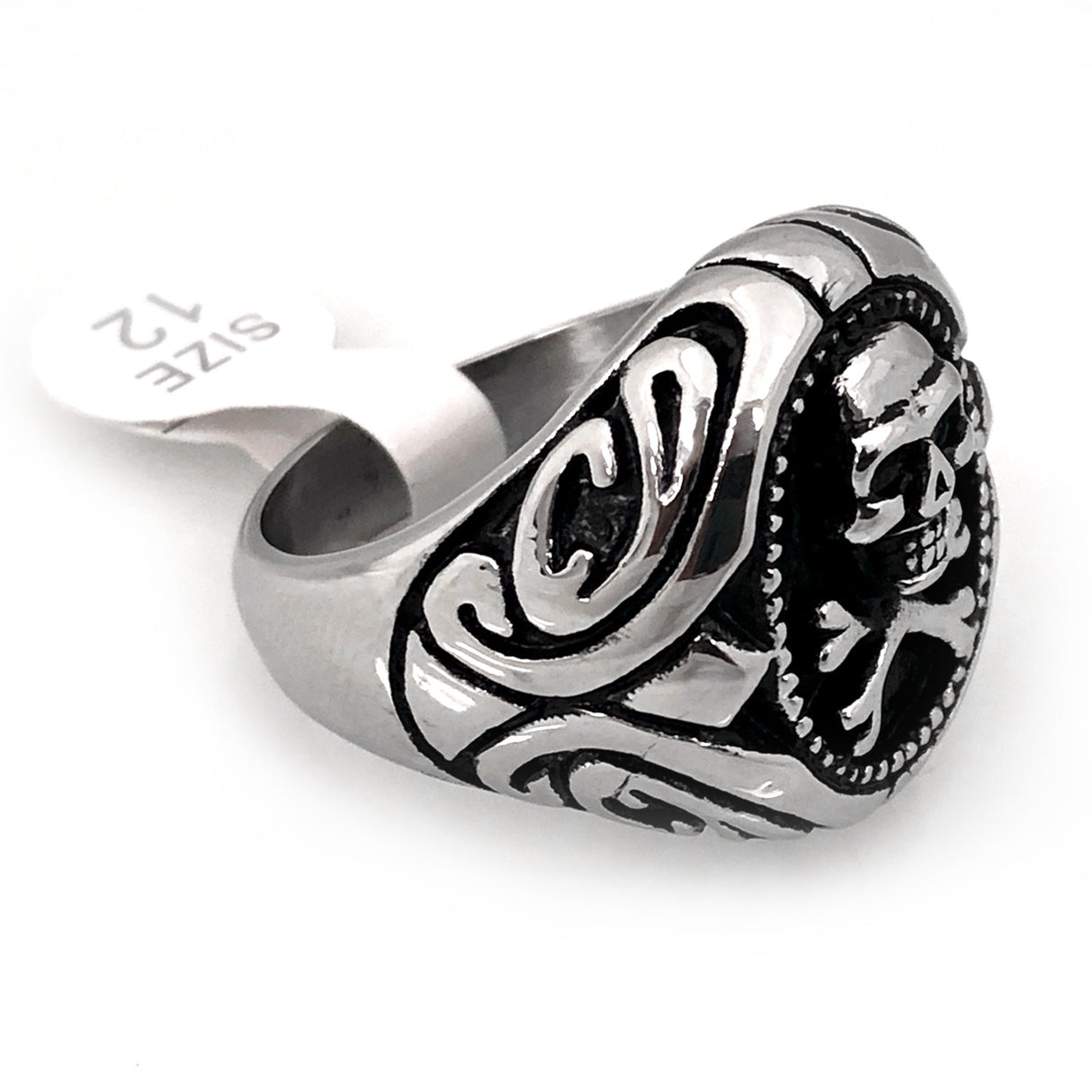 Seven Seas Pirates Skull And Crossbones Steel Black Ring (US Size 9 R195)