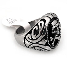 Load image into Gallery viewer, Seven Seas Pirates Skull And Crossbones Steel Black Ring (US Size 9 R195)