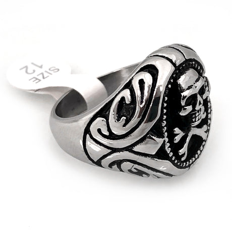 Seven Seas Pirates Skull And Crossbones Steel Black Ring (US Size 8 R195)