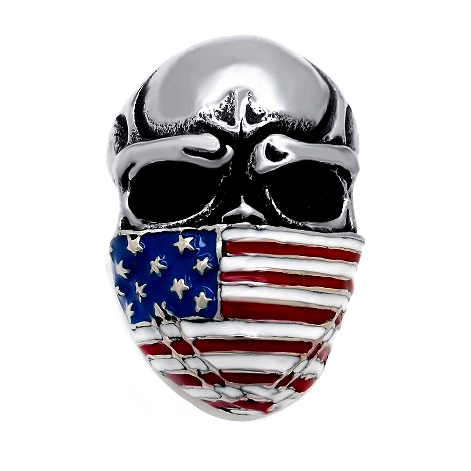 US Flag Mask Skull Biker Stainless Steel Ring (US Size 9 RXXX)