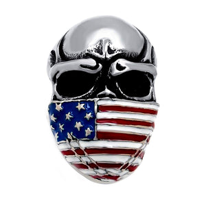 US Flag Mask Skull Biker Stainless Steel Ring (US Size 12 RXXX)