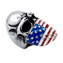 Load image into Gallery viewer, US Flag Mask Skull Biker Stainless Steel Ring (US Size 8 RXXX)