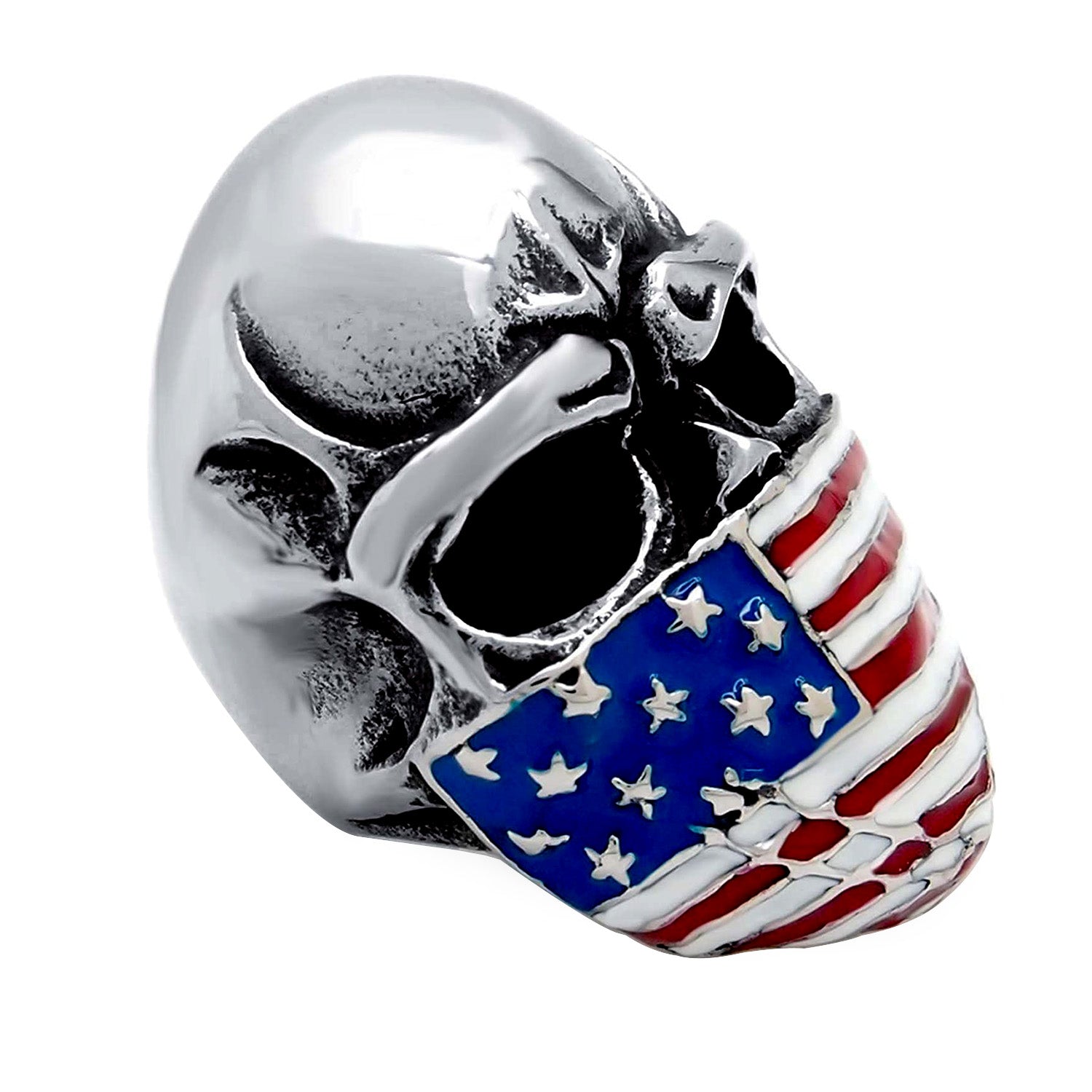 US Flag Mask Skull Biker Stainless Steel Ring (US Size 11 RXXX)