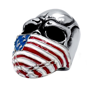 US Flag Mask Skull Biker Stainless Steel Ring (US Size 10 RXXX)