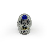Skull Ring with Blue Gemstone and Gold Teeth