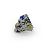 Skull Ring with Blue Gemstone and Gold Teeth