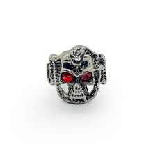 Load image into Gallery viewer, Cobra Skull Stainless Steel Ring with Red Ruby Inlay - US Size 9