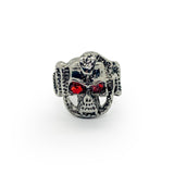 Cobra Skull Stainless Steel Ring with Red Ruby Inlay - US Size 9