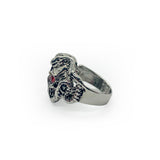 Cobra Skull Stainless Steel Ring with Red Ruby Inlay - US Size 9