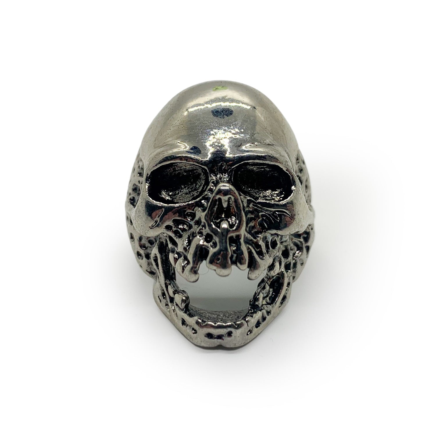 Gaping Eyes and Worm Holes Skull Ring Stainless Steel