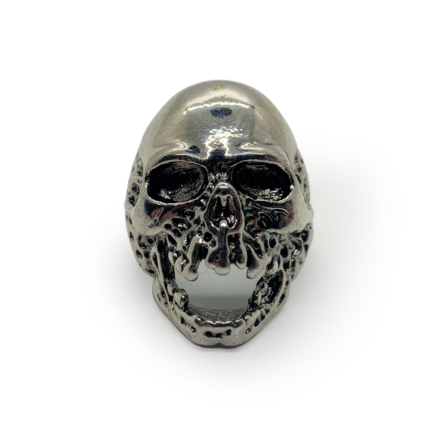 Gaping Eyes and Worm Holes Skull Ring Stainless Steel - US Size 13