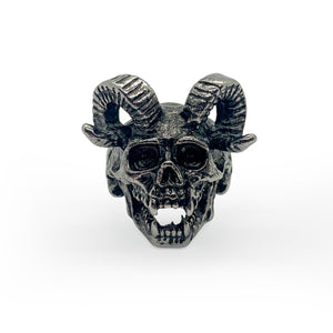Full Ram Horns Devil Skull Ring With Sharp Teeth Stainless Steel