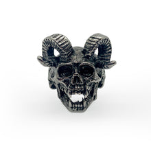 Load image into Gallery viewer, Full Ram Horns Devil Skull Ring With Sharp Teeth Stainless Steel - US Size 9