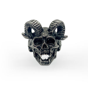 Full Ram Horns Devil Skull Ring With Sharp Teeth Stainless Steel - US Size 13