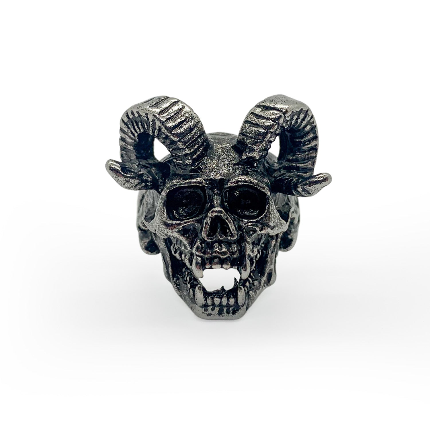 Full Ram Horns Devil Skull Ring With Sharp Teeth Stainless Steel - US Size 11