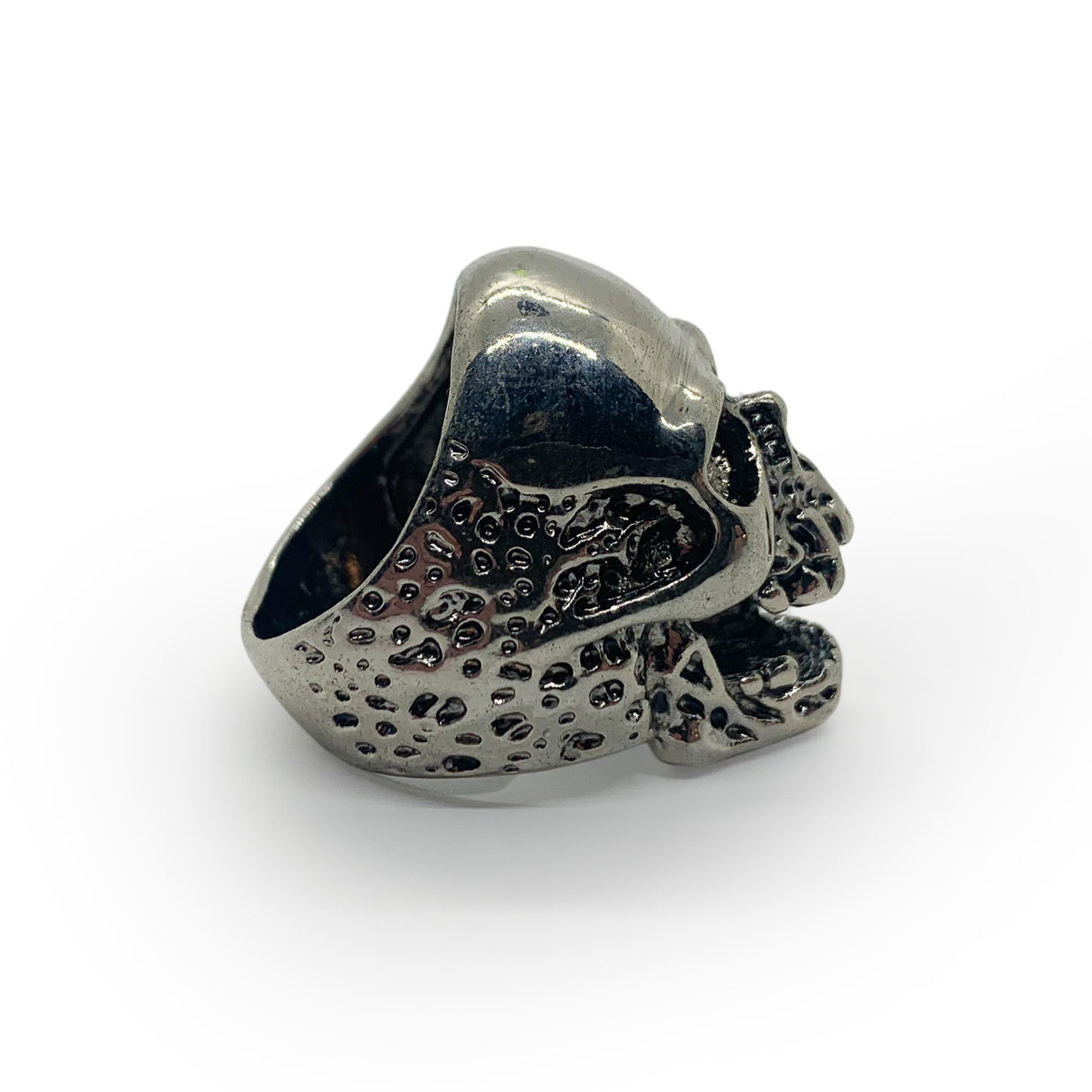 Gaping Eyes and Worm Holes Skull Ring Stainless Steel