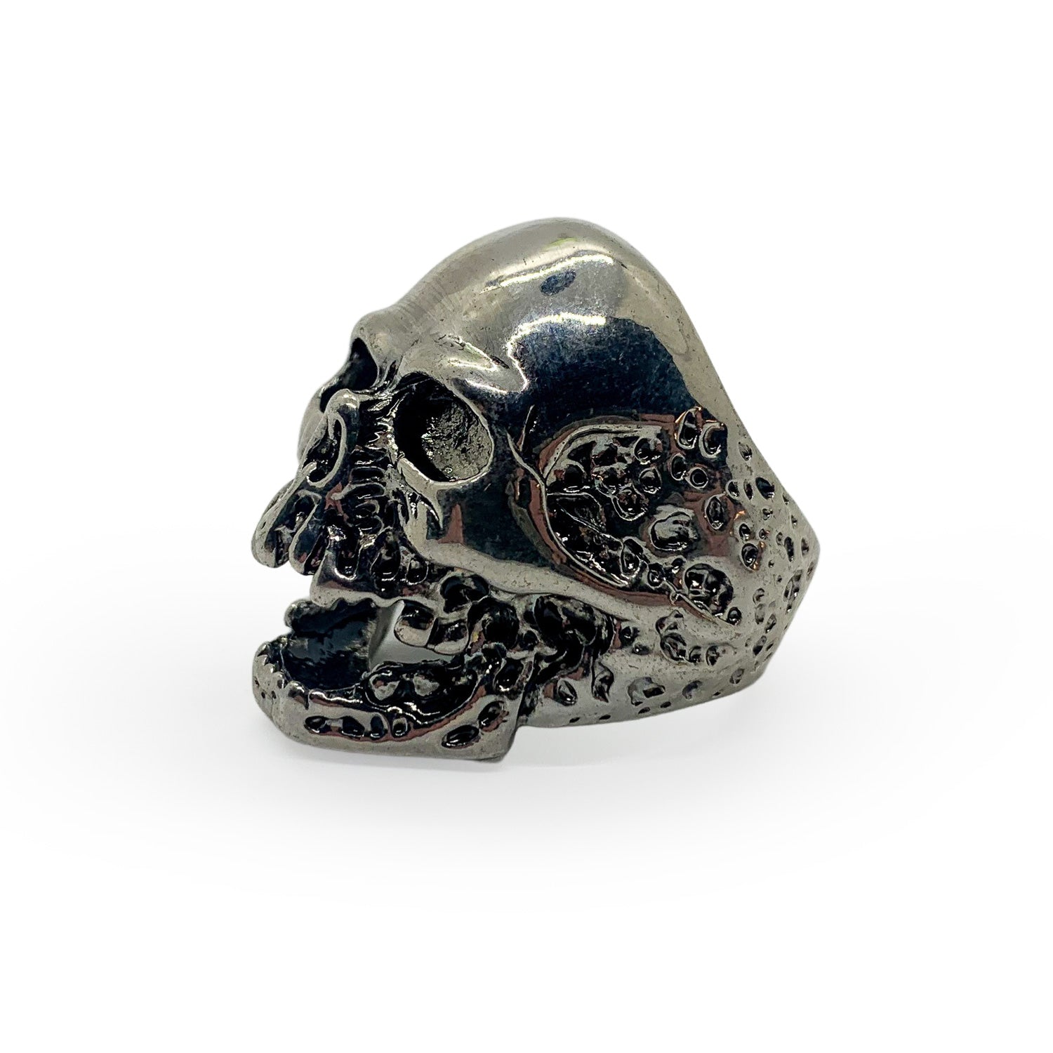 Gaping Eyes and Worm Holes Skull Ring Stainless Steel - US Size 11