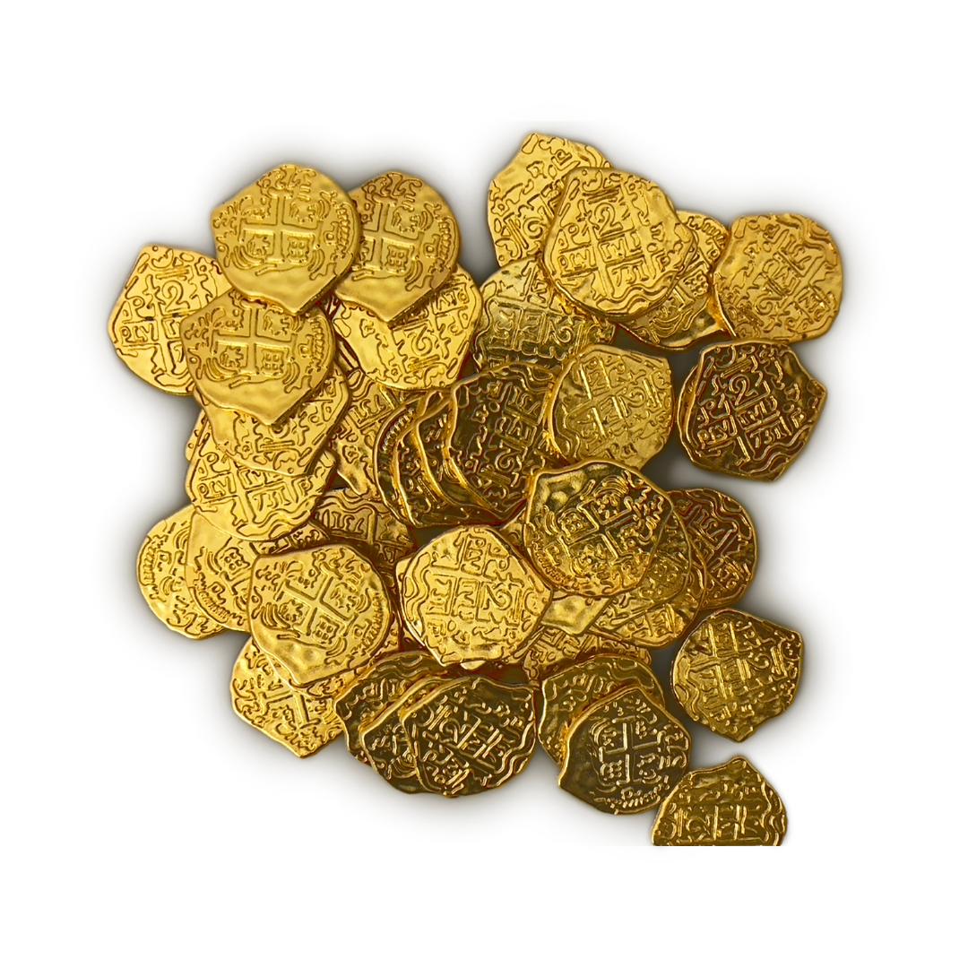 Lot of 50 Toy Metal Shiny Gold Pirate Treasure Coins