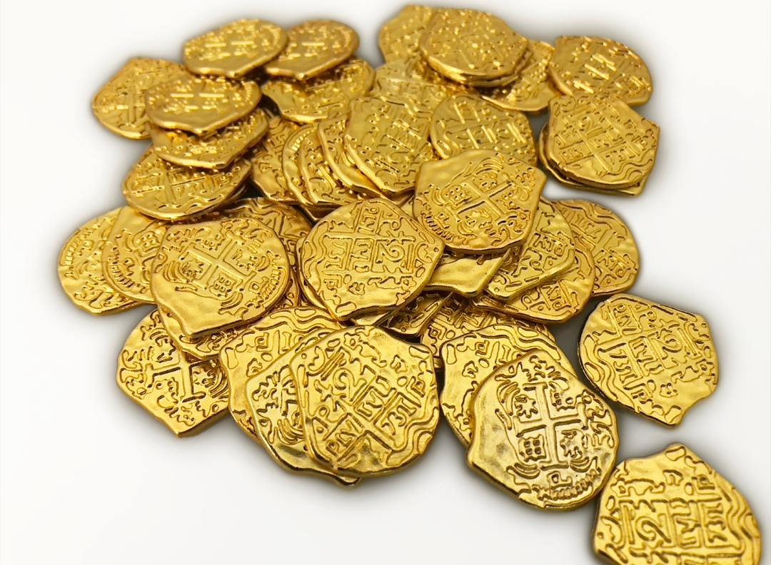 Lot of 50 Toy Metal Shiny Gold Pirate Treasure Coins