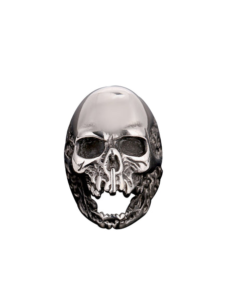 Gaping Eyes and Worm Holes Skull Ring Stainless Steel
