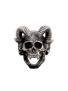 Full Ram Horns Devil Skull Ring With Sharp Teeth Stainless Steel - US Size 11
