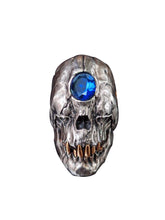 Load image into Gallery viewer, Skull Ring with Blue Gemstone and Gold Teeth - US Size 13