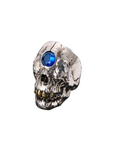 Load image into Gallery viewer, Skull Ring with Blue Gemstone and Gold Teeth