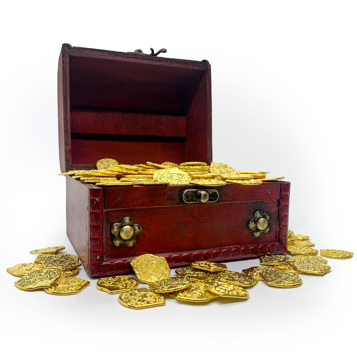 Wooden Pirate Chest with Gold Coins Sevenseaspirates
