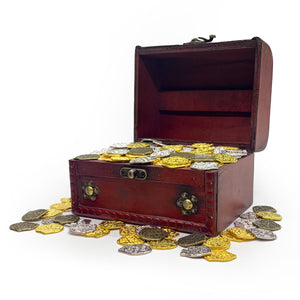 Wooden Pirate Chest with Mixed Coins
