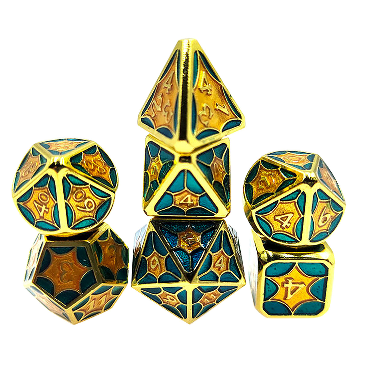 Seven Seas Metal Dragon Scale Dice Set - Green and Yellow