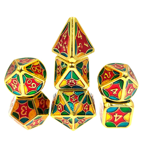 SevenSeas Metal Dragon Scale Dice Set - Red, Blue, Green and Yellow