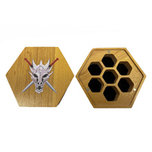 Load image into Gallery viewer, Dragon Hexagon Wooden Display Dice Box with Magnetic Lid