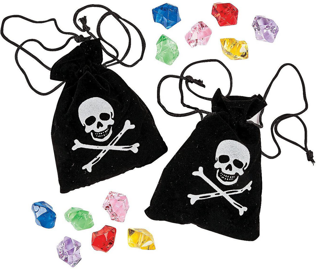 Jolly Roger Velvet Pirate Bag with 12 Plastic Jewels