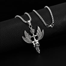 Load image into Gallery viewer, Stainless Steel Pirate Skull with Crown and Wings Pendant Necklace