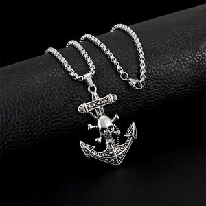 Stainless Steel Pirate Skull Anchor Necklace Pendant