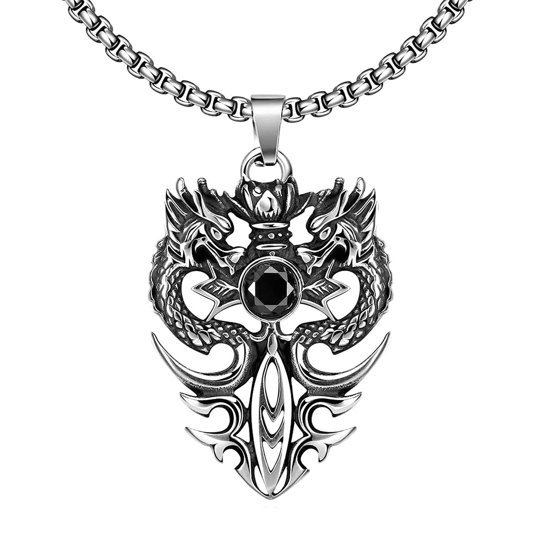 Stainless Steel Pirate Skull Lotus Dragon Pendant Necklace