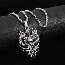 Load image into Gallery viewer, Stainless Steel Pirate Skull Lotus Dragon Pendant Necklace