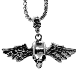 Stainless Steel Pirate Skull Wings Necklace Pendant