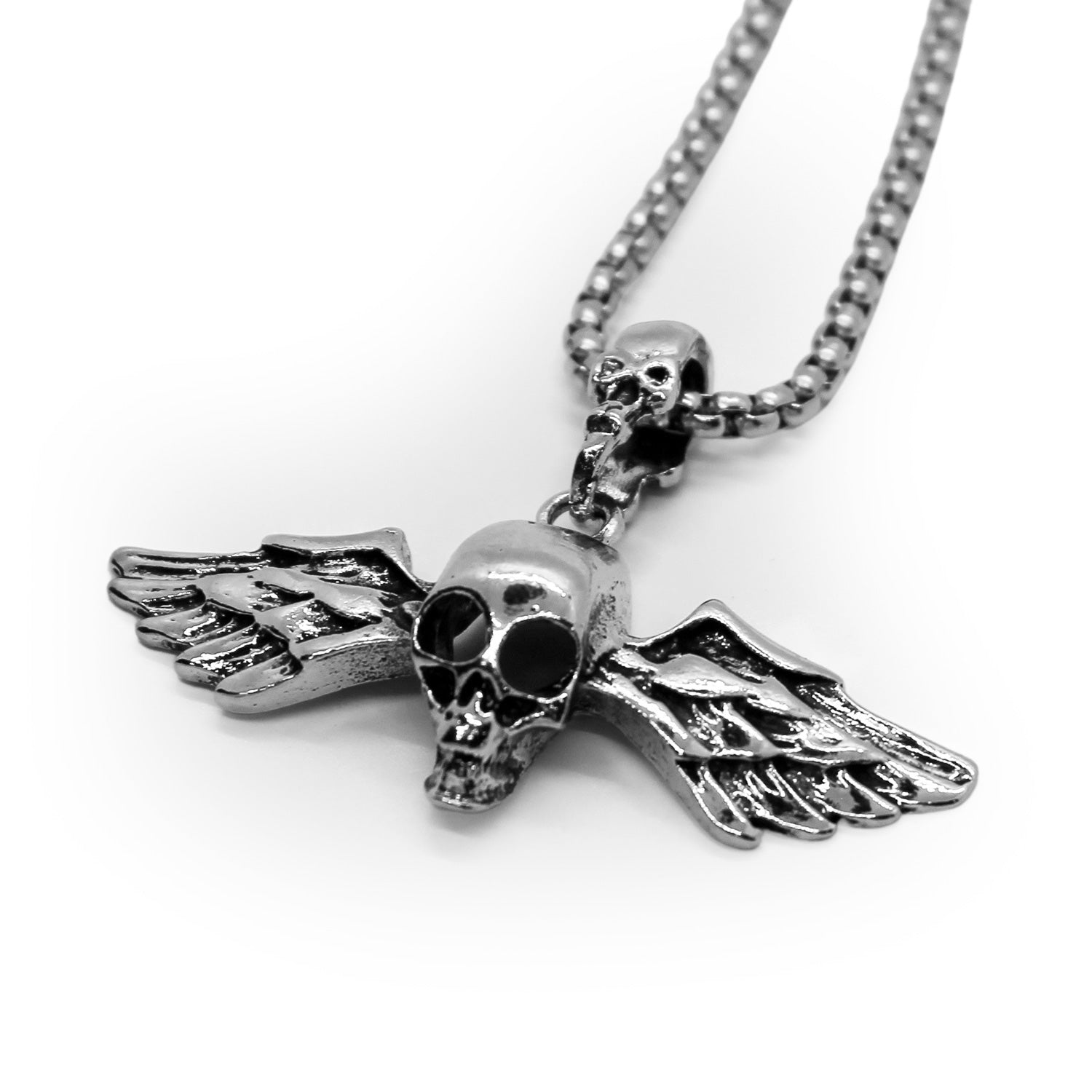 Stainless Steel Pirate Skull Wings Necklace Pendant